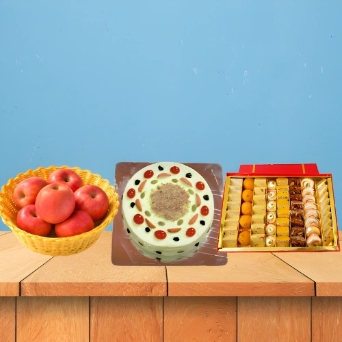 Sweet Harmony Gift Set: Authentic Khuwa Cake, Fresh Apple and Premium Sweets