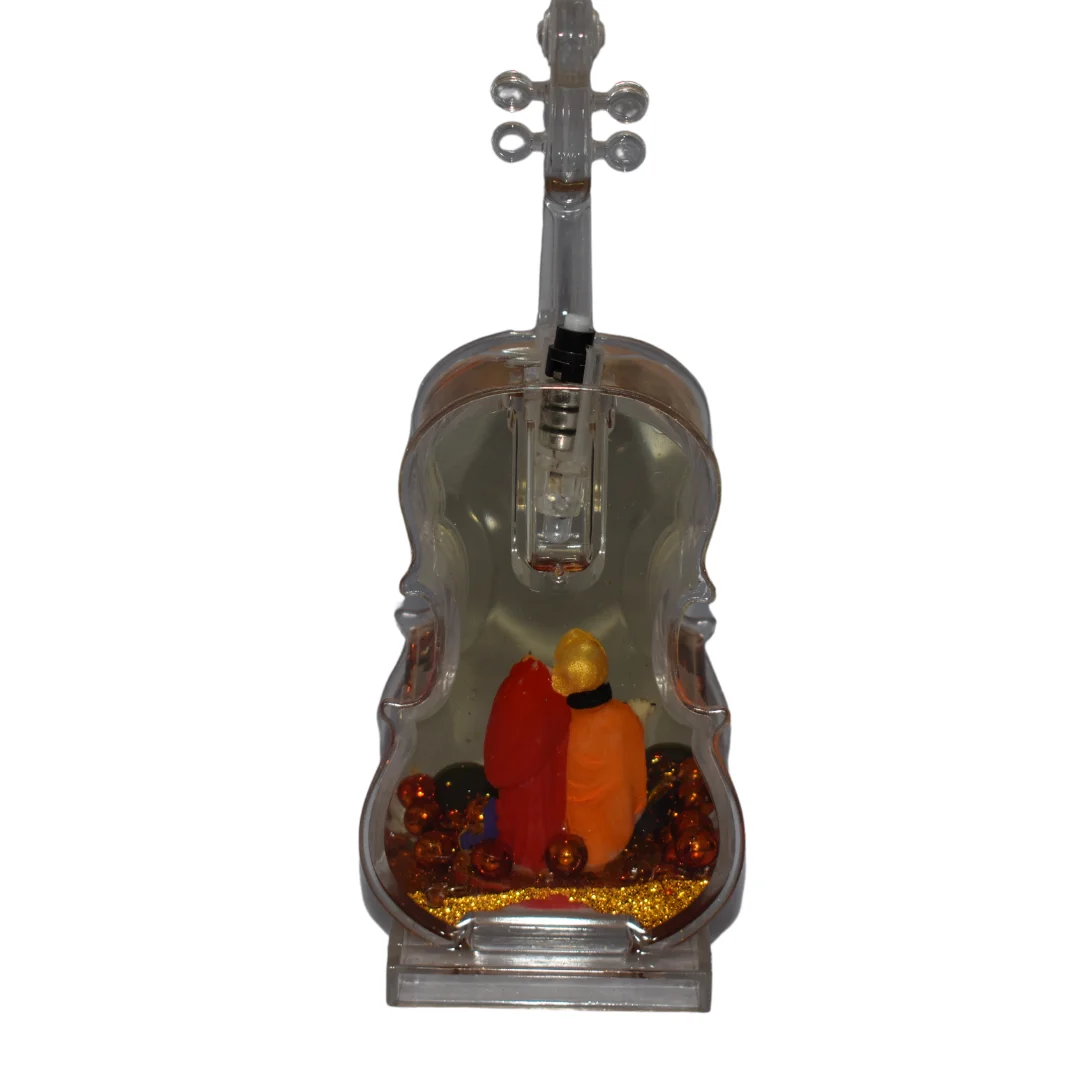 Transparent Love Radha Krishna On Glowing Violin Design Glitter Oil Droplets Light