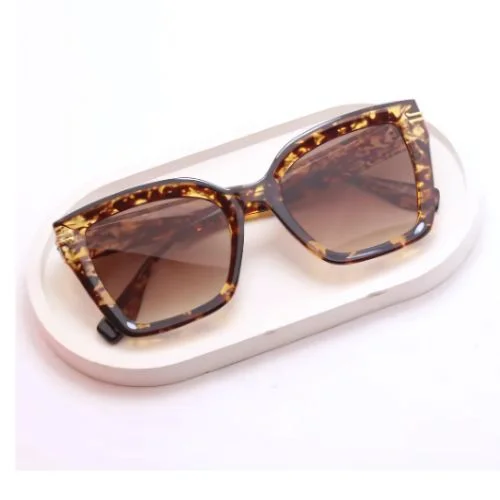 Animal Print And Brown Square Design Glass Sunglasses For Women
