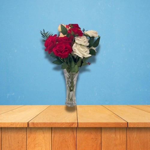 20 Artificial Roses in Glass Vase